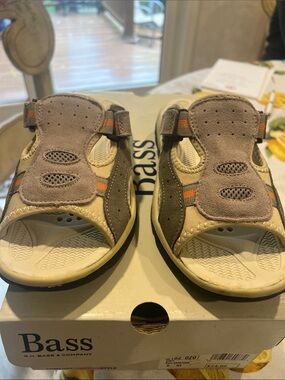 Worn 1x like new, boxed Bass Grey Open-Toe slip on Sandals. Size 8M.